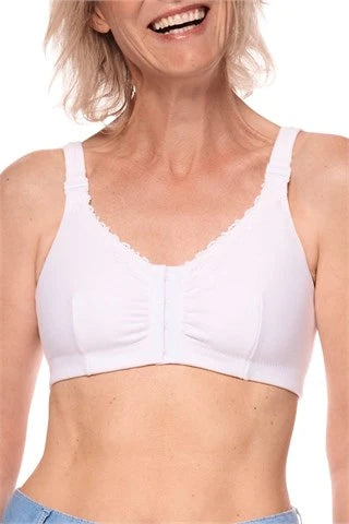 Amoena Hannah Wire-Free Front Closure Pocketed Mastectomy Bra - White
