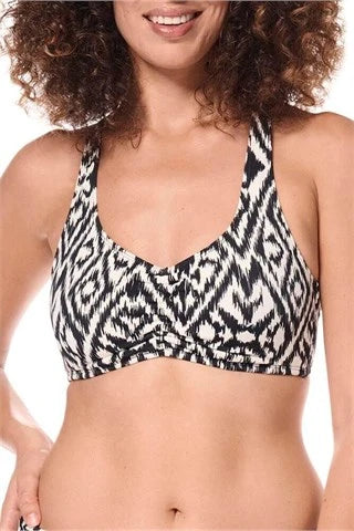 Amoena Salta Wire-Free Pocketed Mastectomy Bikini Top - Black/Off-White