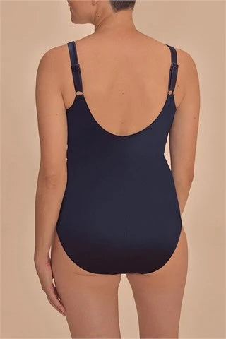 Amoena Lazio Half-Bodice Wire-Free Pocketed Mastectomy Swimsuit - Dark Blue