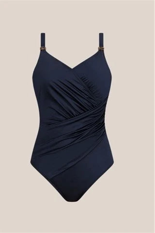 Amoena Lazio Half-Bodice Wire-Free Pocketed Mastectomy Swimsuit - Dark Blue